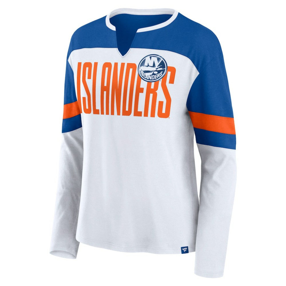 NHL White/Royal New York Islanders Fanatics Women's Frozen Long Sleeve Notch Neck T-Shirt