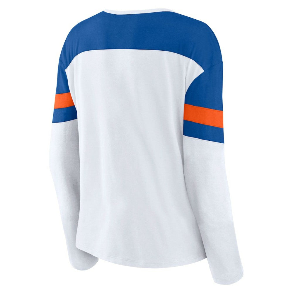 NHL White/Royal New York Islanders Fanatics Women's Frozen Long Sleeve Notch Neck T-Shirt