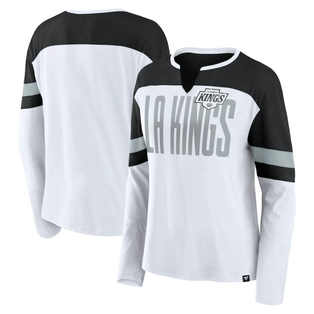 NHL White/Black Los Angeles Kings Fanatics Women's Frozen Long Sleeve Notch Neck T-Shirt