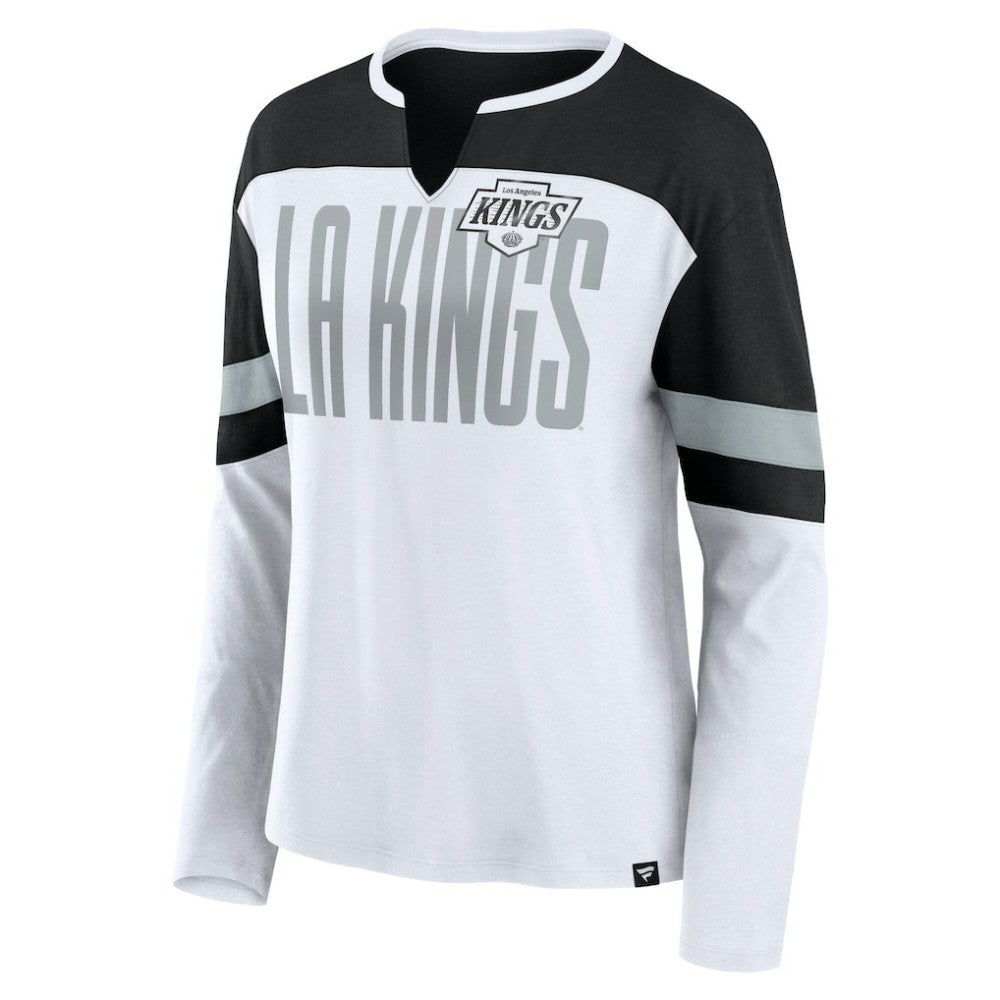 NHL White/Black Los Angeles Kings Fanatics Women's Frozen Long Sleeve Notch Neck T-Shirt