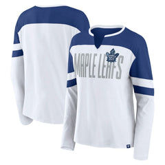 NHL White/Blue Toronto Maple Leafs Fanatics Women's Frozen Long Sleeve Notch Neck T-Shirt