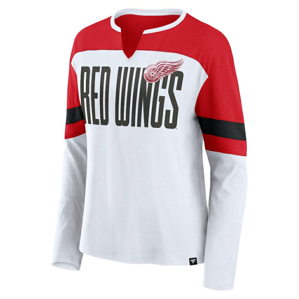 NHL White/Red Detroit Red Wings Fanatics Women's Frozen Long Sleeve Notch Neck T-Shirt