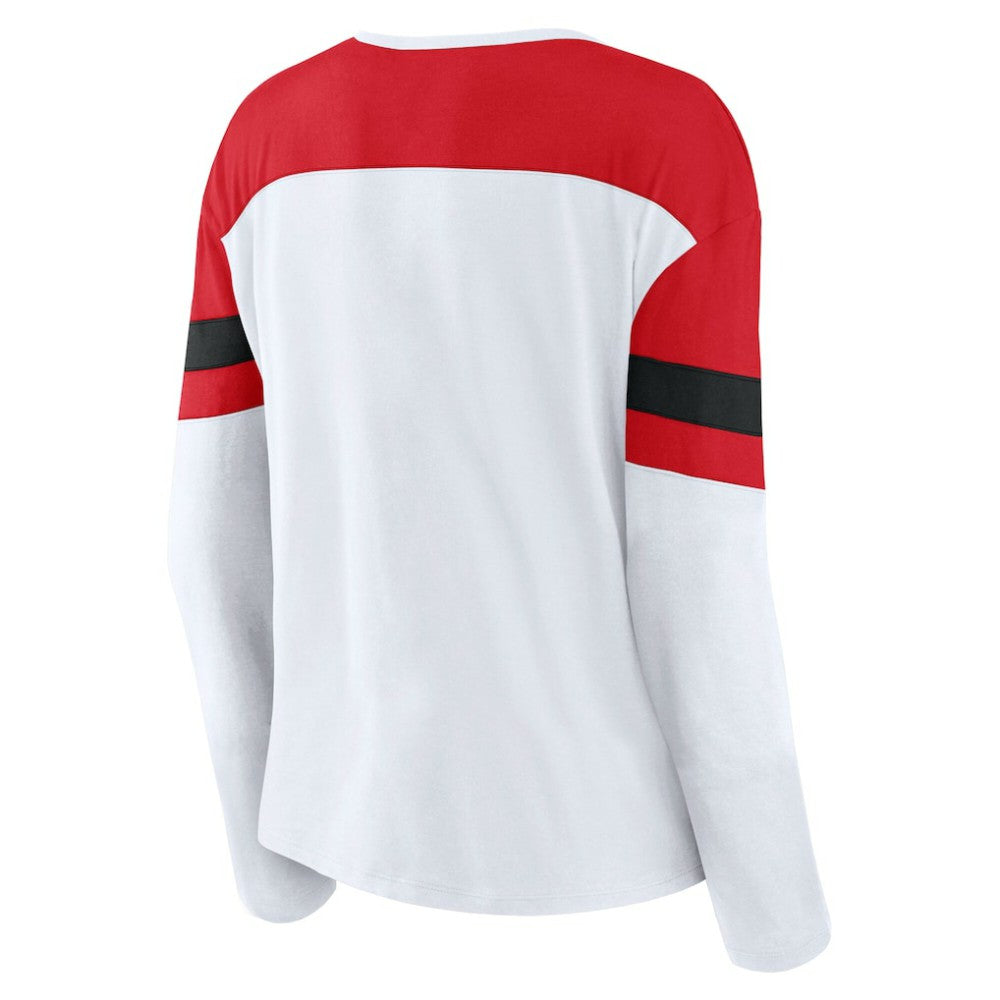 NHL White/Red Detroit Red Wings Fanatics Women's Frozen Long Sleeve Notch Neck T-Shirt