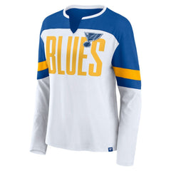 NHL White/Blue St. Louis Blues Fanatics Women's Frozen Long Sleeve Notch Neck T-Shirt