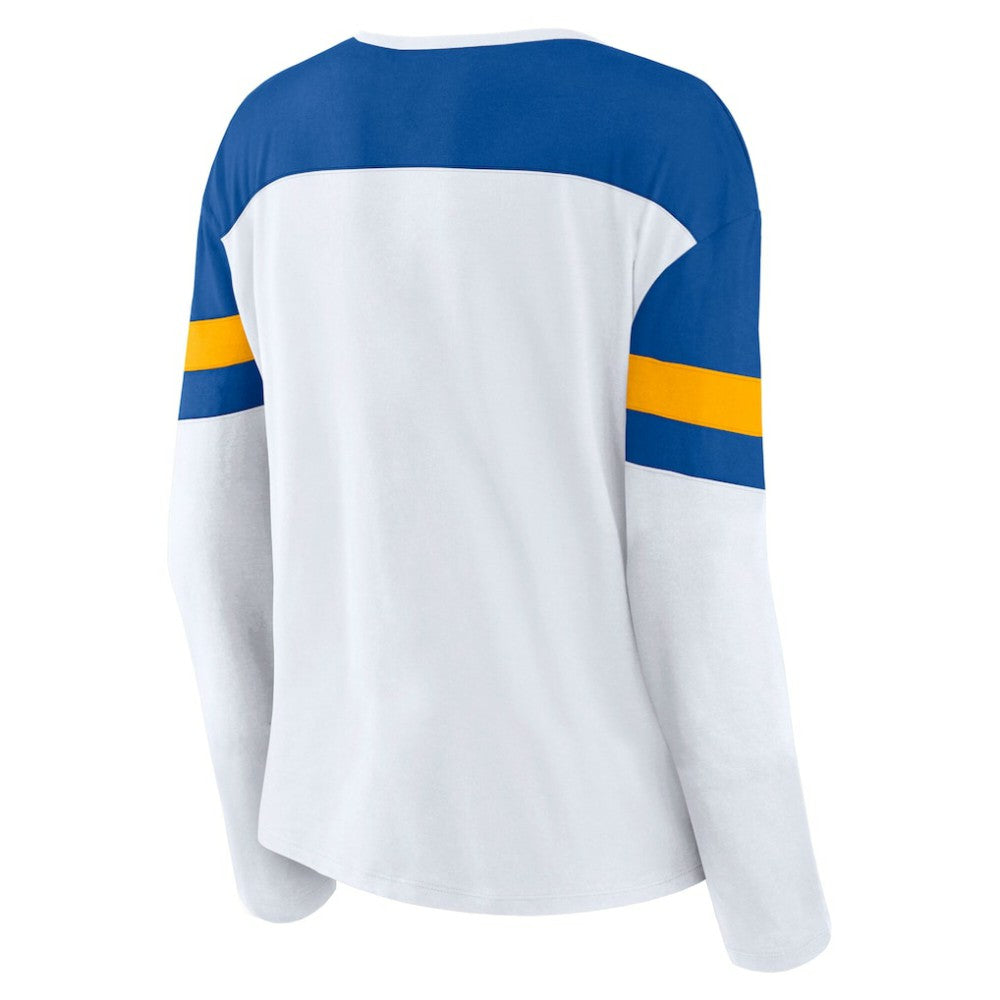 NHL White/Blue St. Louis Blues Fanatics Women's Frozen Long Sleeve Notch Neck T-Shirt