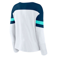 NHL White/Deep Sea Blue Seattle Kraken Fanatics Women's Frozen Long Sleeve Notch Neck T-Shirt