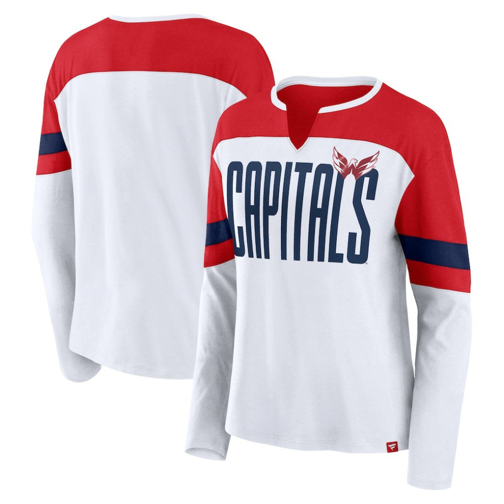 NHL White/Red Washington Capitals Fanatics Women's Frozen Long Sleeve Notch Neck T-Shirt