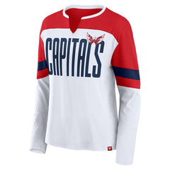 NHL White/Red Washington Capitals Fanatics Women's Frozen Long Sleeve Notch Neck T-Shirt
