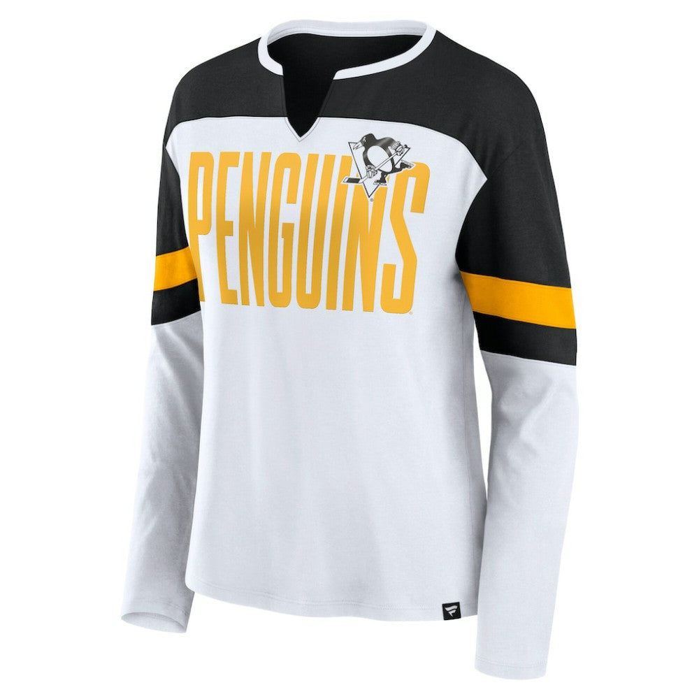NHL White/Black Pittsburgh Penguins Fanatics Women's Frozen Long Sleeve Notch Neck T-Shirt