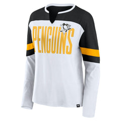 NHL White/Black Pittsburgh Penguins Fanatics Women's Frozen Long Sleeve Notch Neck T-Shirt