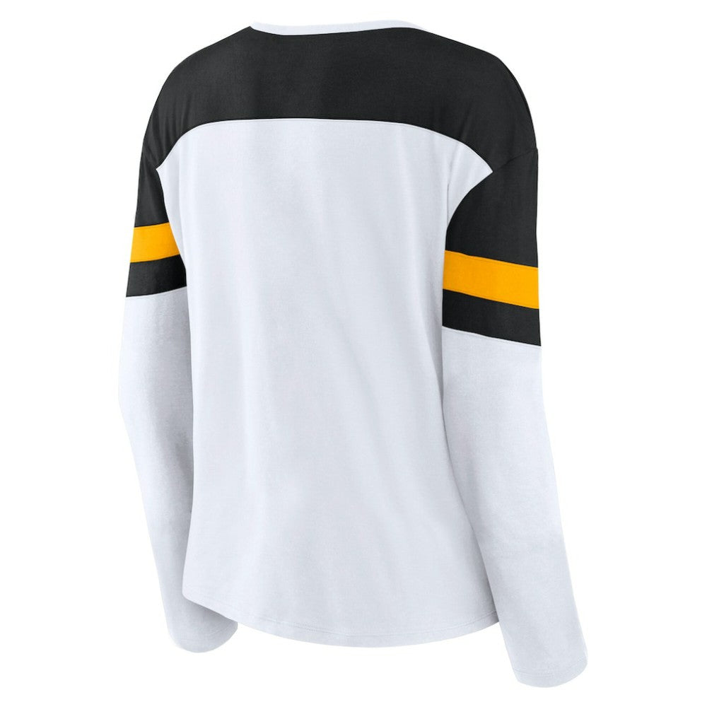 NHL White/Black Pittsburgh Penguins Fanatics Women's Frozen Long Sleeve Notch Neck T-Shirt