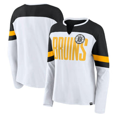 NHL White/Black Boston Bruins Fanatics Women's Frozen Long Sleeve Notch Neck T-Shirt