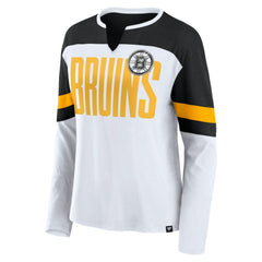 NHL White/Black Boston Bruins Fanatics Women's Frozen Long Sleeve Notch Neck T-Shirt