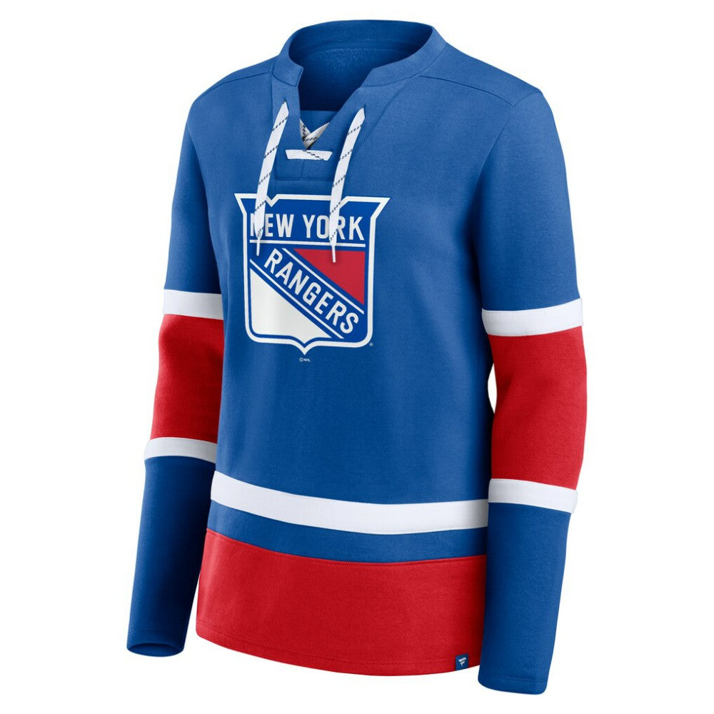 NHL Blue New York Rangers Fanatics Women's Prime Time Lace-Up Long Sleeve T-Shirt