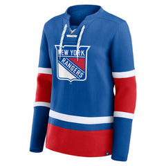 NHL Blue New York Rangers Fanatics Women's Prime Time Lace-Up Long Sleeve T-Shirt