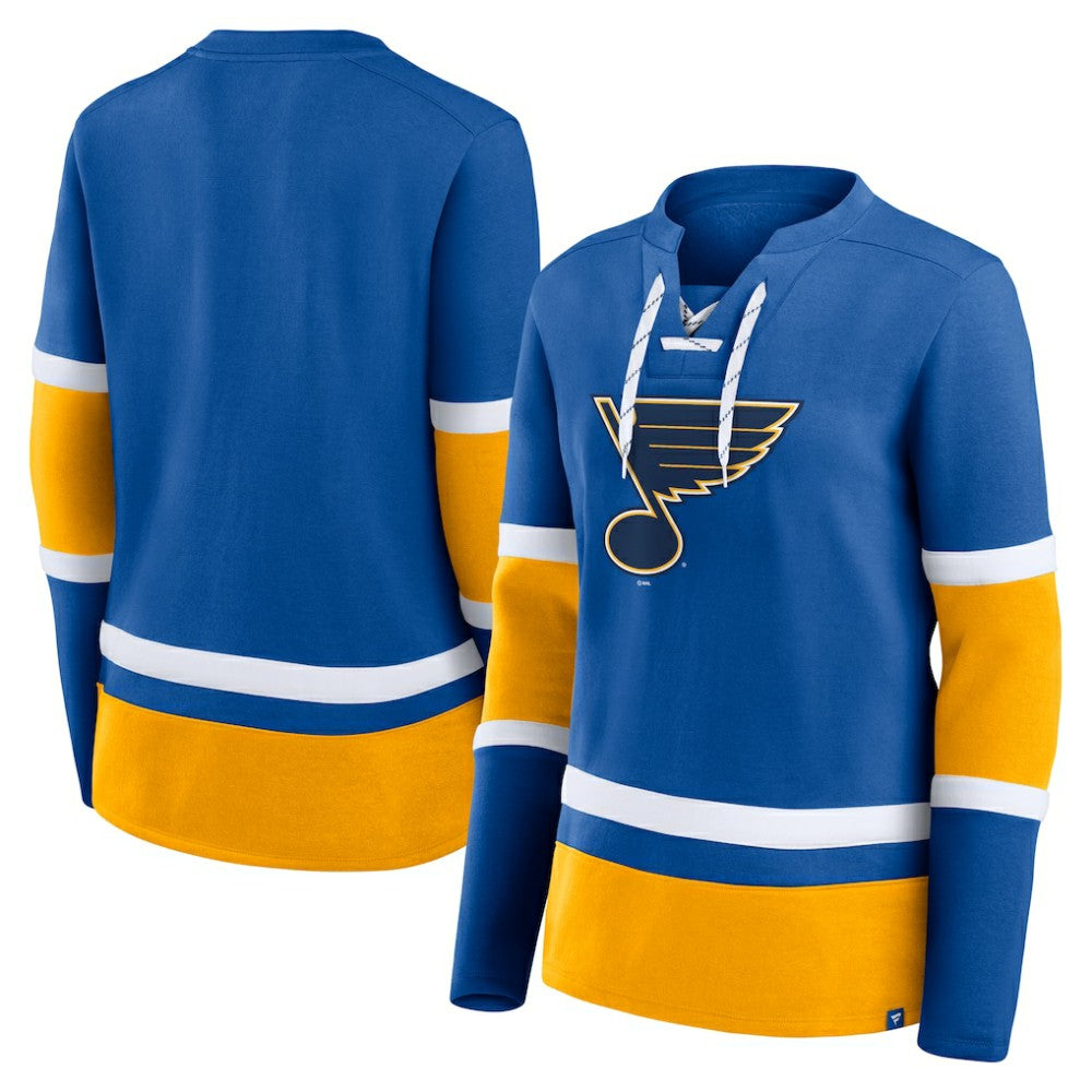 NHL Blue St. Louis Blues Fanatics Women's Prime Time Lace-Up Long Sleeve T-Shirt