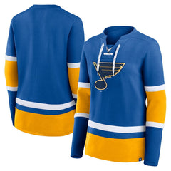 NHL Blue St. Louis Blues Fanatics Women's Prime Time Lace-Up Long Sleeve T-Shirt