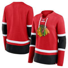 NHL Red Chicago Blackhawks Fanatics Women's Prime Time Lace-Up Long Sleeve T-Shirt