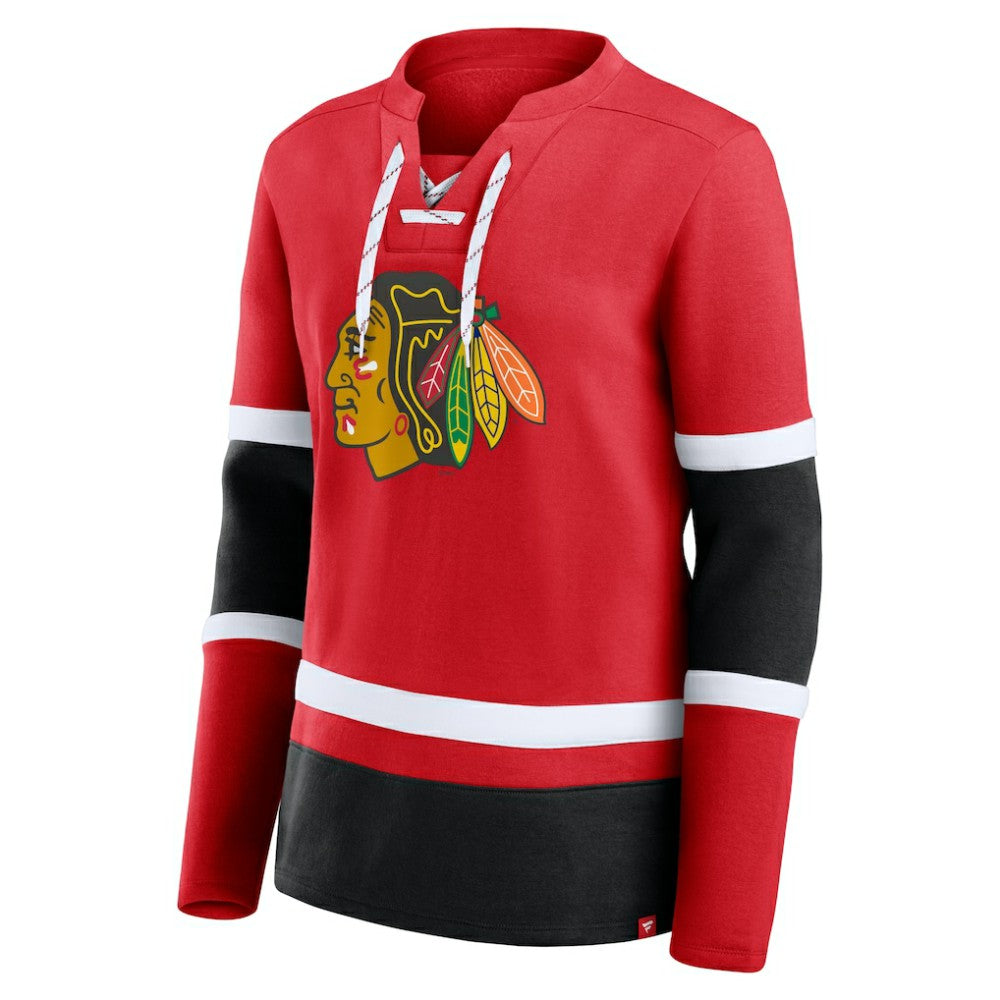 NHL Red Chicago Blackhawks Fanatics Women's Prime Time Lace-Up Long Sleeve T-Shirt