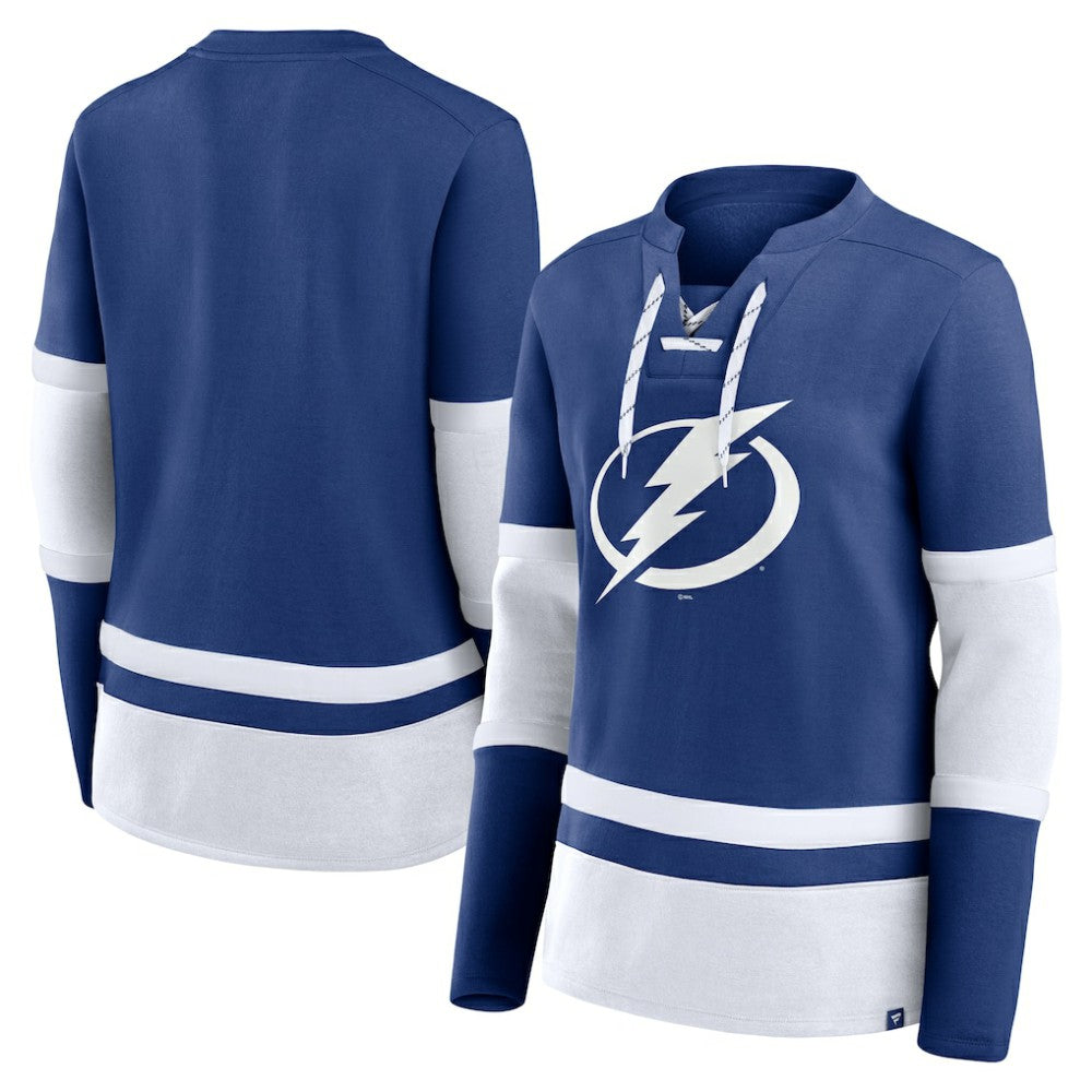 NHL Blue Tampa Bay Lightning Fanatics Women's Prime Time Lace-Up Long Sleeve T-Shirt