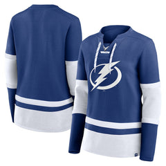 NHL Blue Tampa Bay Lightning Fanatics Women's Prime Time Lace-Up Long Sleeve T-Shirt