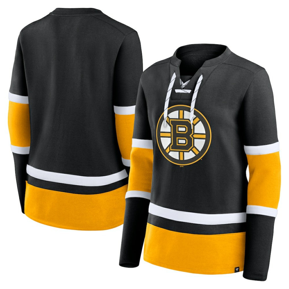 NHL Black Boston Bruins Fanatics Women's Prime Time Lace-Up Long Sleeve T-Shirt