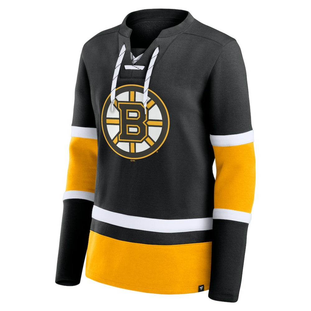 NHL Black Boston Bruins Fanatics Women's Prime Time Lace-Up Long Sleeve T-Shirt