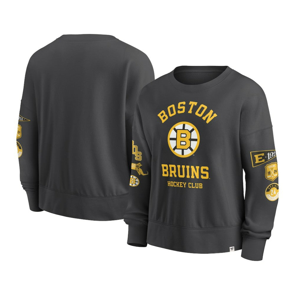 NHL Black Boston Bruins Fanatics Women's Oversized Vintage Go Team Pullover Sweatshirt
