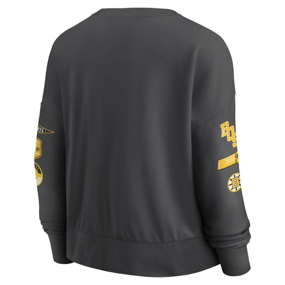 NHL Black Boston Bruins Fanatics Women's Oversized Vintage Go Team Pullover Sweatshirt