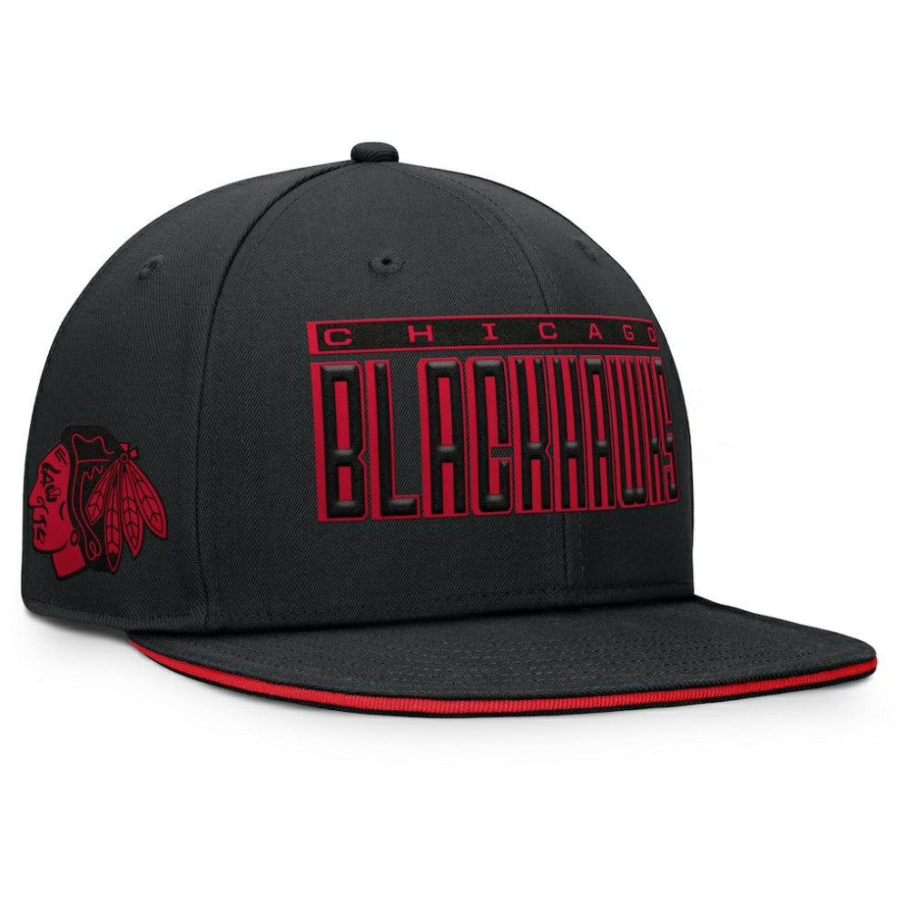 NHL Black Chicago Blackhawks Fanatics Fundamental Gino Stack Snapback Hat