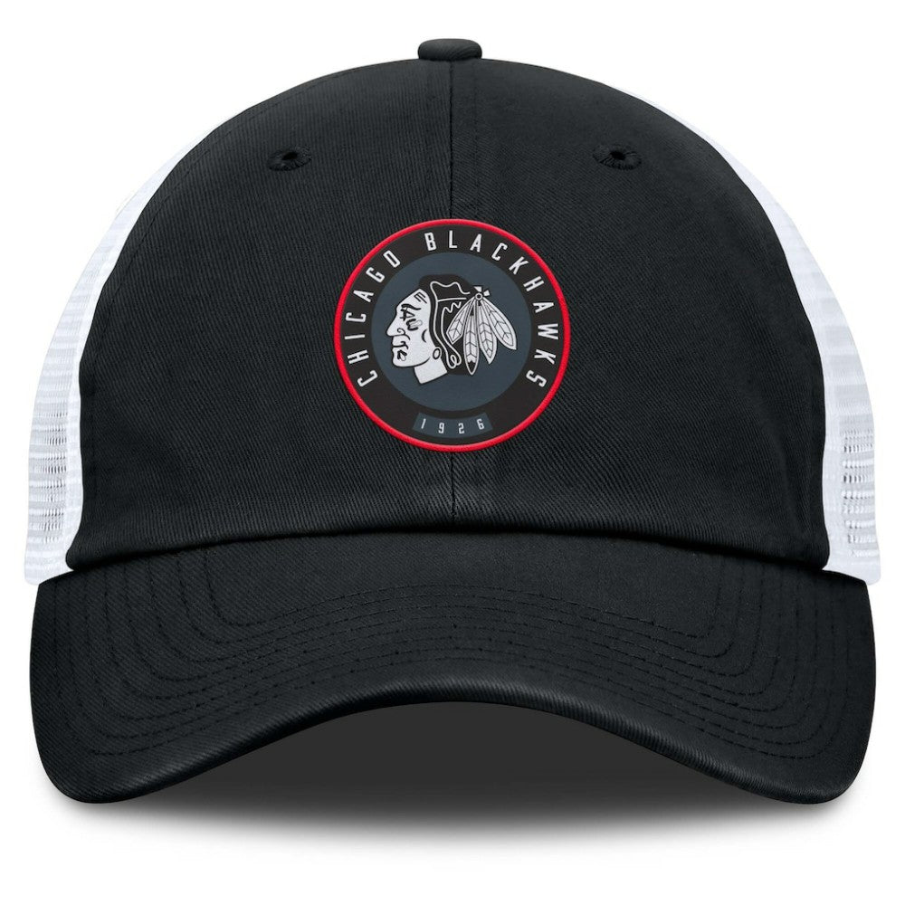 NHL Black/White Chicago Blackhawks Fanatics Averie Trucker Adjustable Hat