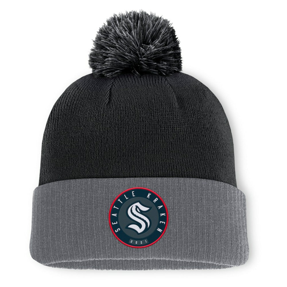 NHL Black Seattle Kraken Fanatics Aspyn Cuffed Knit Hat with Pom