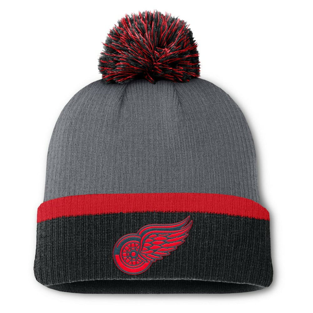 NHL Charcoal Detroit Red Wings Fanatics Women's Cuffed Knit Hat with Pom