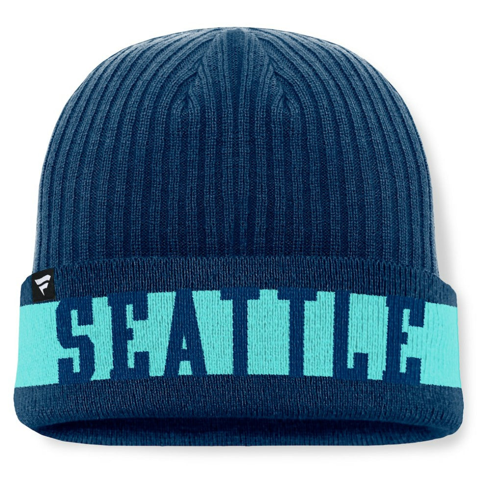 NHL Deep Sea Blue Seattle Kraken Fanatics Blueliner Cuffed Knit Hat