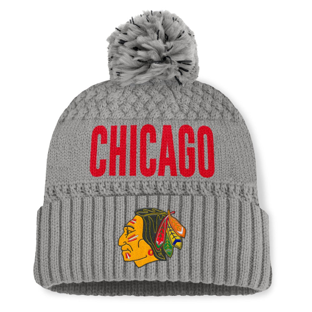 NHL Gray Chicago Blackhawks Fanatics Women's Heritage Tilly Cuffed Knit Hat with Pom
