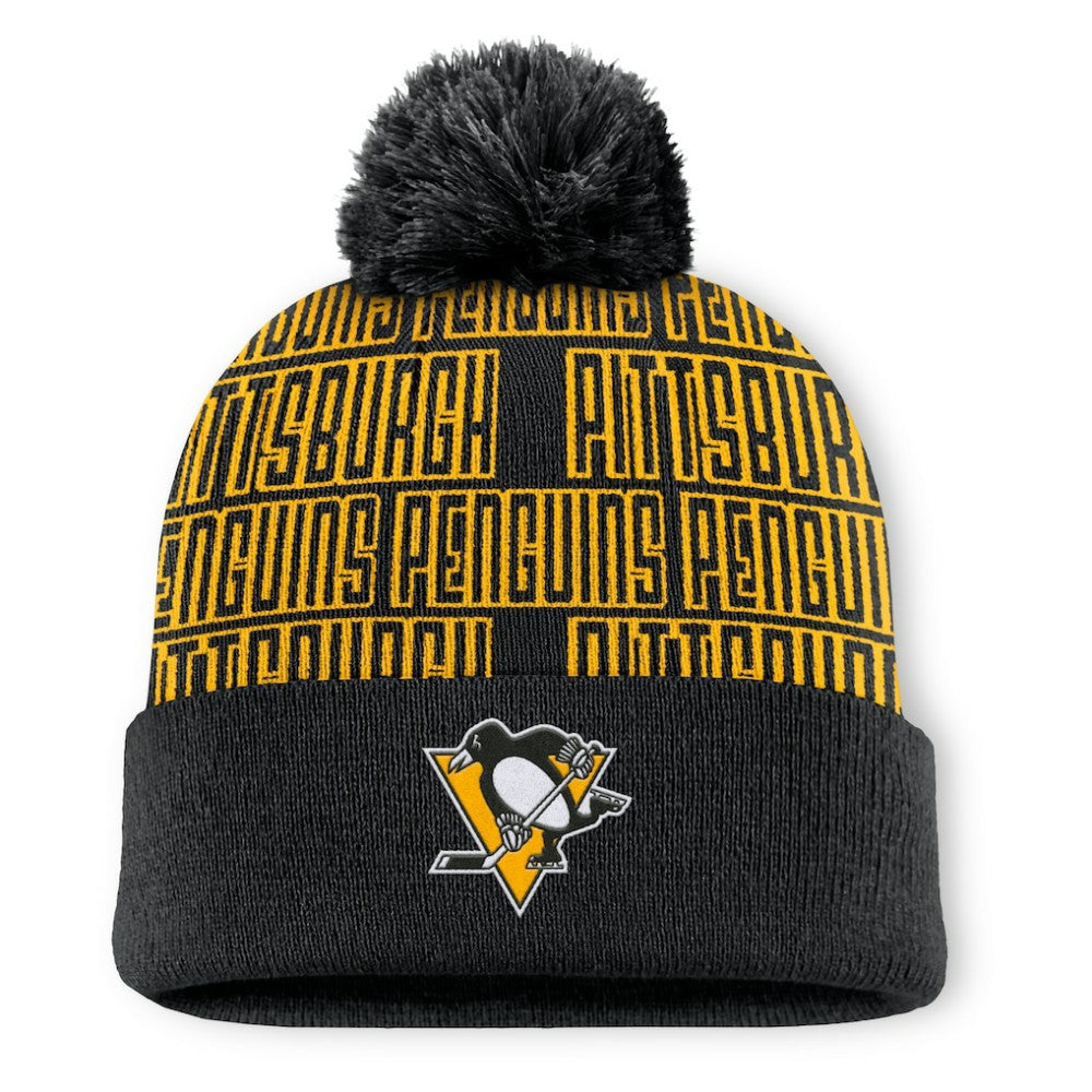 NHL Black Pittsburgh Penguins Fanatics Fundamental Empty Net Cuffed Knit Hat with Pom