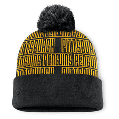 NHL Black Pittsburgh Penguins Fanatics Fundamental Empty Net Cuffed Knit Hat with Pom
