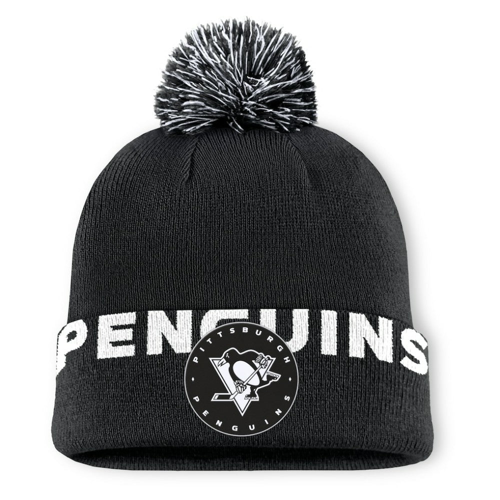 NHL Black Pittsburgh Penguins Fanatics Fundamental High Stick Cuffed Knit Hat with Pom
