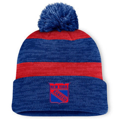 NHL Navy New York Rangers Fanatics Fundamental Red Line Cuffed Knit Hat with Pom