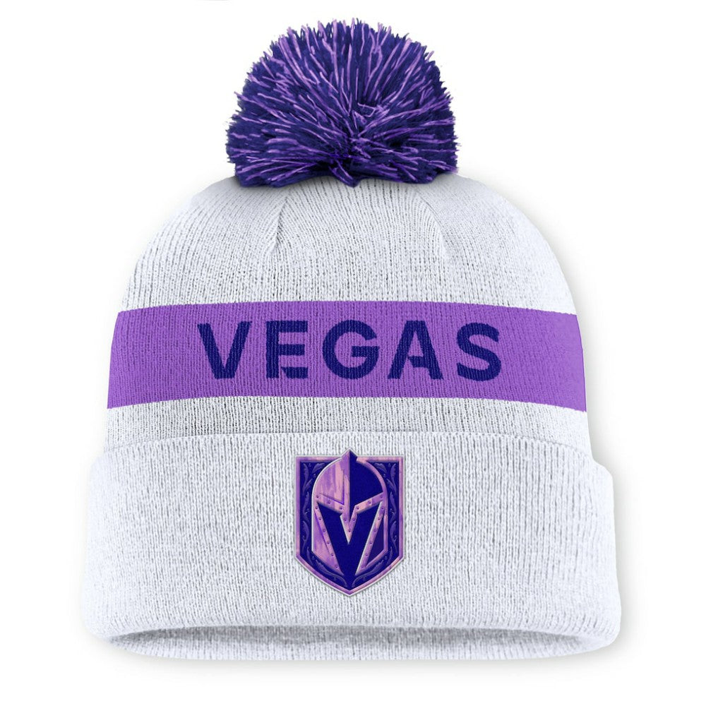 NHL White Vegas Golden Knights Fanatics Hockey Fights Cancer Cuffed Knit Hat with Pom