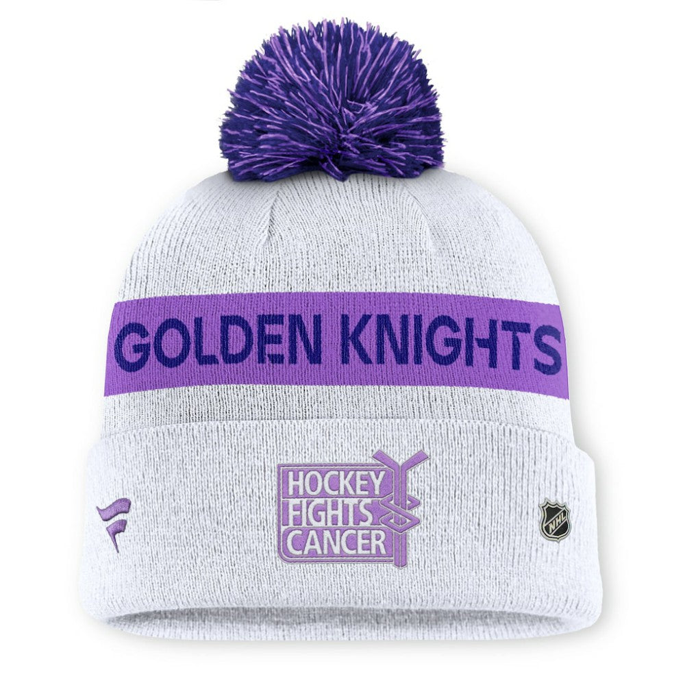 NHL White Vegas Golden Knights Fanatics Hockey Fights Cancer Cuffed Knit Hat with Pom