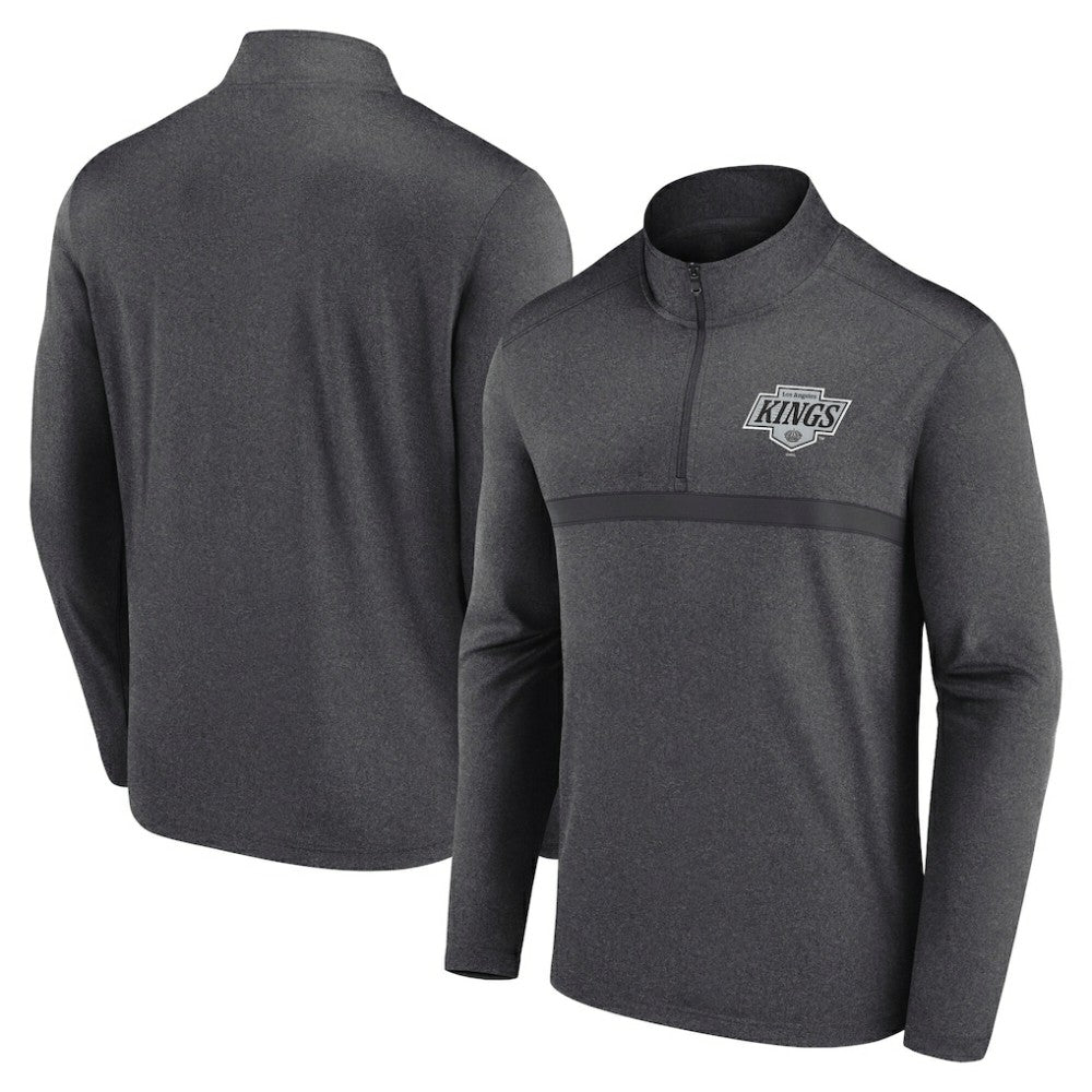 NHL Heather Charcoal Los Angeles Kings Logo Athletic Head-to-Head Raglan Quarter-Zip Top