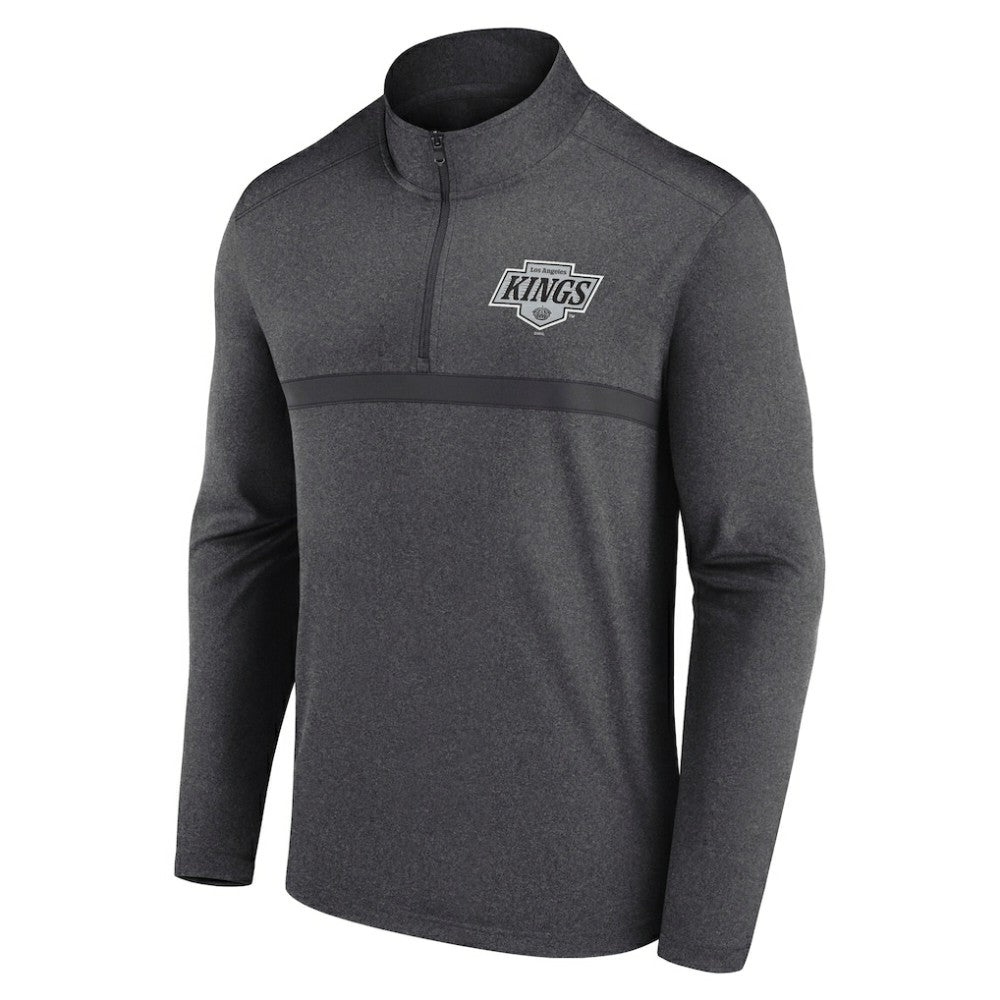 NHL Heather Charcoal Los Angeles Kings Logo Athletic Head-to-Head Raglan Quarter-Zip Top