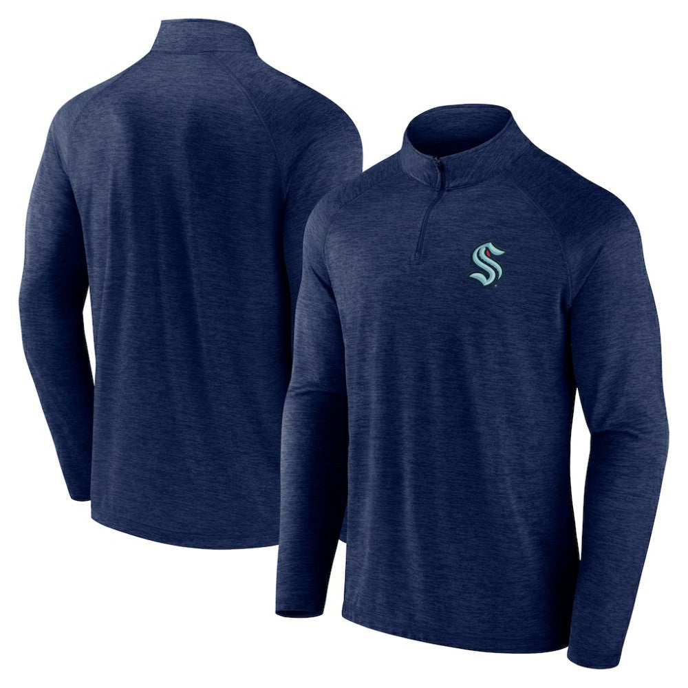 NHL Navy Seattle Kraken Logo Athletic Head-to-Head Raglan Quarter-Zip Top