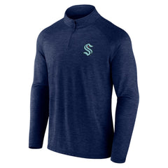 NHL Navy Seattle Kraken Logo Athletic Head-to-Head Raglan Quarter-Zip Top