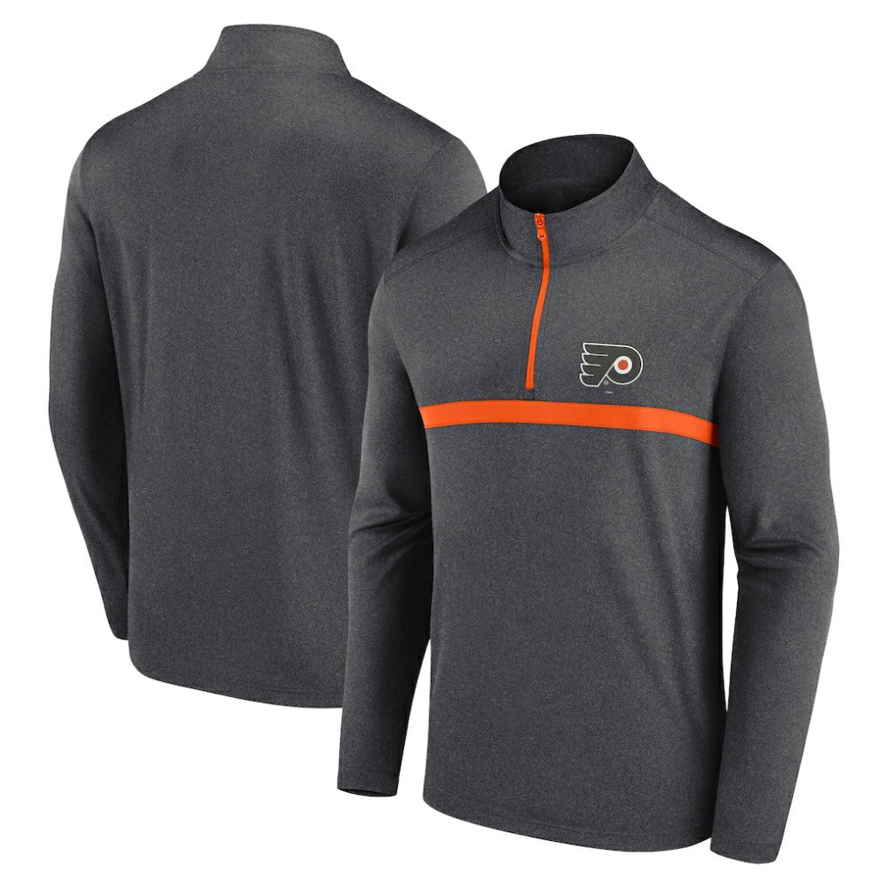 NHL Heather Charcoal Philadelphia Flyers Logo Athletic Head-to-Head Raglan Quarter-Zip Top