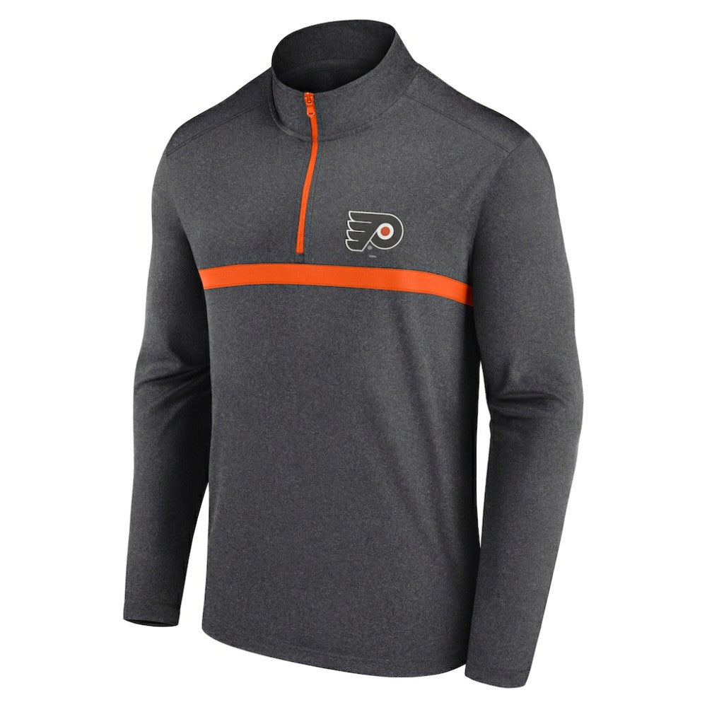 NHL Heather Charcoal Philadelphia Flyers Logo Athletic Head-to-Head Raglan Quarter-Zip Top