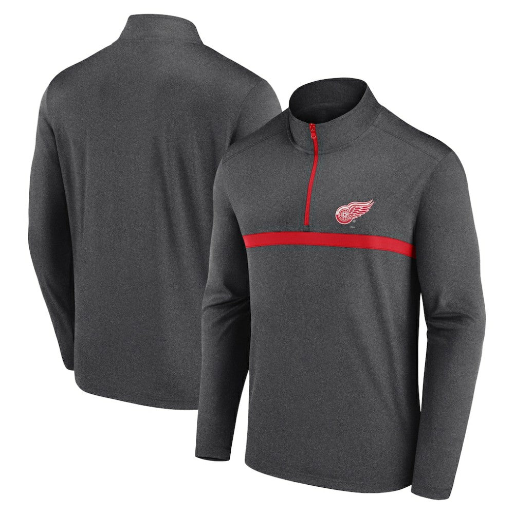 NHL Heather Charcoal Detroit Red Wings Logo Athletic Head-to-Head Raglan Quarter-Zip Top