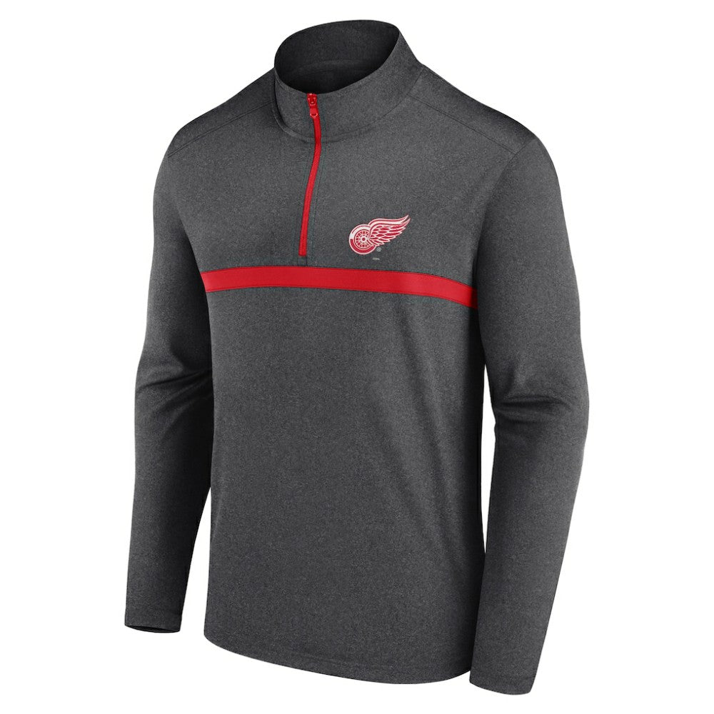 NHL Heather Charcoal Detroit Red Wings Logo Athletic Head-to-Head Raglan Quarter-Zip Top