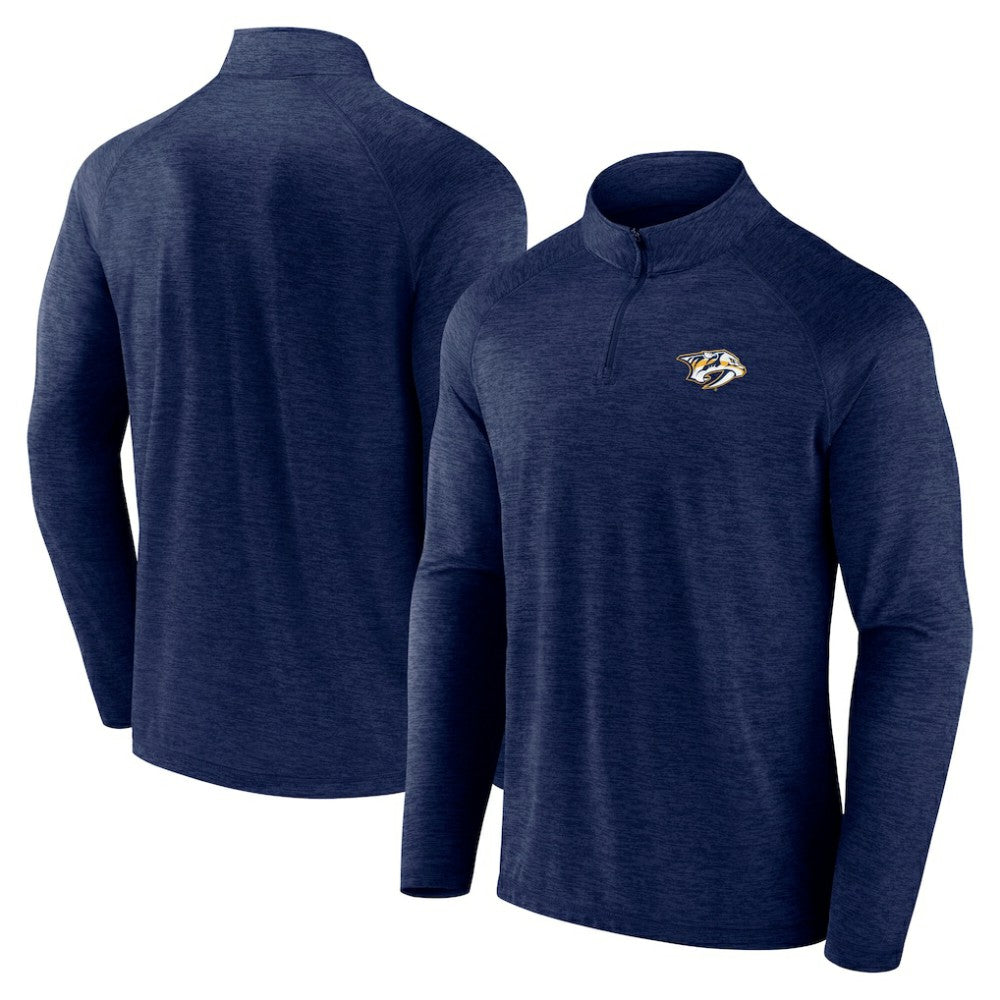 NHL Navy Nashville Predators Logo Athletic Head-to-Head Raglan Quarter-Zip Top